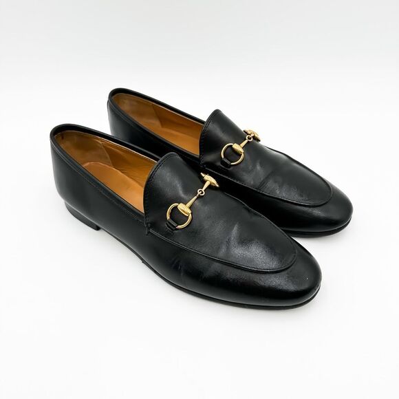 Gucci Jordaan Horsebit Loafer Black Leather Flats Buckle 37, 7 - Picture 2 of 15